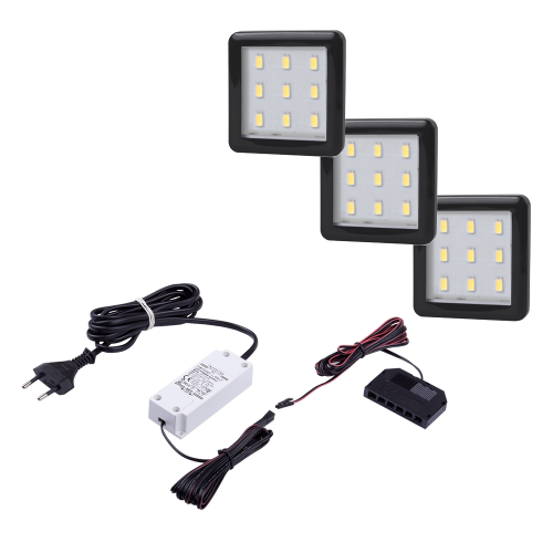 Punktowa oprawa meblowa LED SQUARE3 - Czarna - 12V 2,5W + zasilacz - zestaw