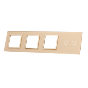 Szklany panel dotykowy poczwórny szampański - 2-sekcyjny + 3 gniazda - 702GGG-63 - LIVOLO