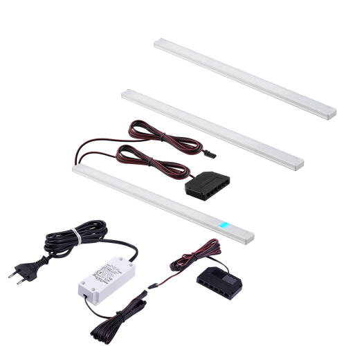 Listwa podszafkowa LED PUPIL MASTER z wyłącznikiem - Aluminium - 12V 4W + zasilacz - zestaw