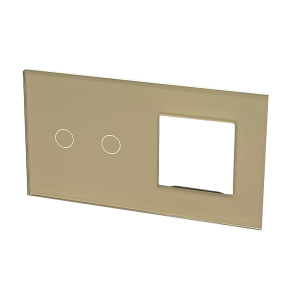 Szklany panel dotykowy podwójny zloty - 2-sekcyjny + 1 gniazdo - TM702728G - TOUCHME
