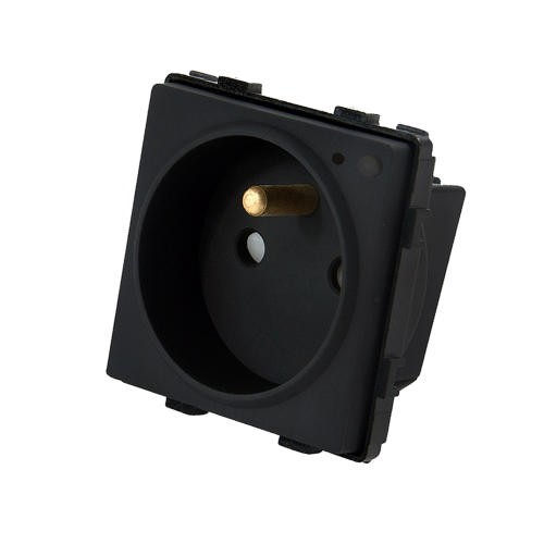 Moduł gniazda elektrycznego z bolcem i przyciskiem 16A czarny - TM637B - TOUCHME