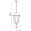 Lampa ogrodowa wisząca 1x E27 - RETRO MAXI K 1018/1/BD - rysunek techniczny