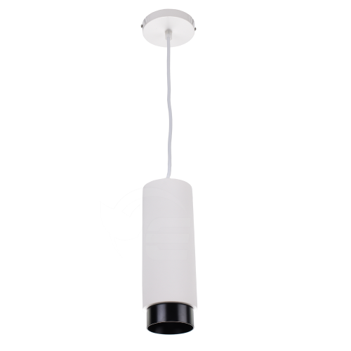 Lampa gipsowa wisząca biała z czarnym zdobieniem - okrągła - 1xGU10
