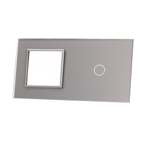 Szklany panel dotykowy podwójny srebrny - 1-sekcyjny + 1 gniazdo - 701G-64 - LIVOLO