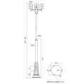 Lampa ogrodowa - parkowa stojąca regulowana 3x E27 - CORDOBA II OGMW 3 TD - rysunek techniczny