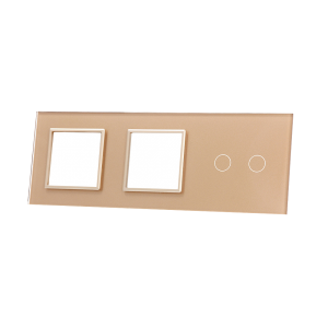 Szklany panel dotykowy potrójny szampański  - 2-sekcyjny + 2 gniazda - 702GG-63 - LIVOLO 