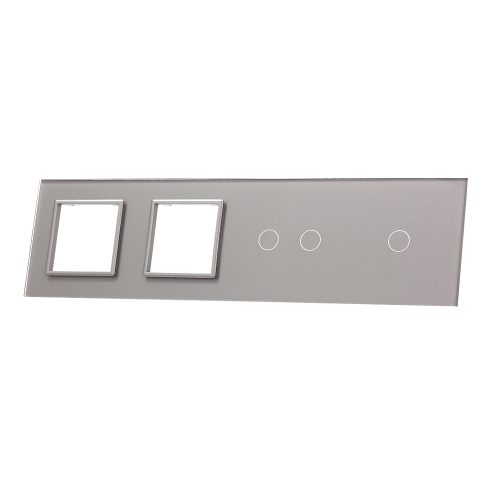 Szklany panel dotykowy poczwórny srebrny - 3-sekcyjny + 2 gniazda - 7012GG-64 - LIVOLO