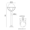 Lampa ogrodowa stojąca 1x E27 90cm - KULE Z KOSZYKIEM 250 K 5002/2/KPO 250 - rysunek techniczny