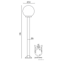 Lampa ogrodowa stojąca 1x E27 180cm - KULE K 5002/1/K 300 - rysunek techniczny