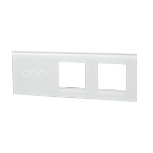 Szklany panel dotykowy potrójny biały - 3-sekcyjny + 2 gniazda - TM703728728W - TOUCHME