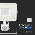 Naświetlacz LED z czujnikiem ruchu 20W 80lm/W biały - VT-20-S-W