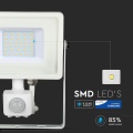 Naświetlacz LED z czujnikiem ruchu 30W 80lm/W biały - VT-30-S-W