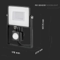 Naświetlacz LED z czujnikiem ruchu 30W 80lm/W czary - VT-30-S-B