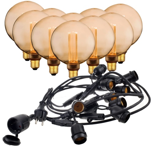 Girlanda ogrodowa 10mb z 10 żarówkami LED - E27 G125 4W biała ciepła - zestaw