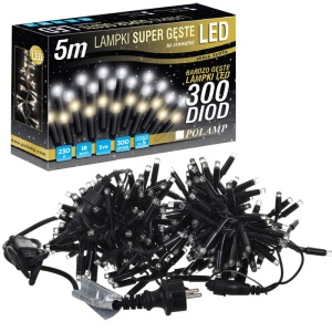 Lampki choinkowe LED "gęste" - 300 LED 5m IP65 - zimne-ciepłe