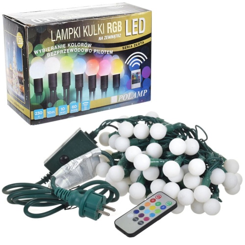 Lampki choinkowe LED "Kulki 1.5cm" na zewnątrz - 60 LED 10mb - RGB z pilotem