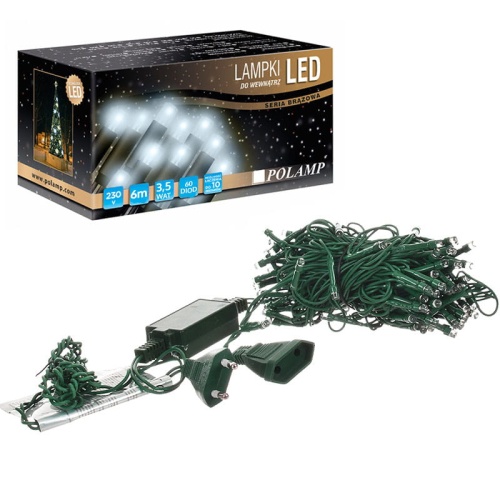 Lampki choinkowe LED - 60 LED 6mb IP20 - zimne