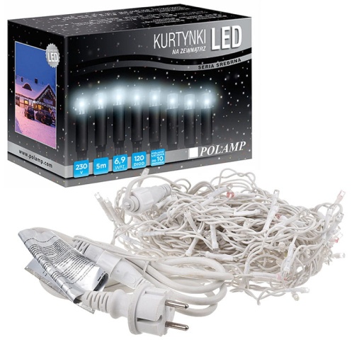 Kurtynka świetlna LED "Sople FLASH" - 120 LED 5mb IP44 - białe zimne