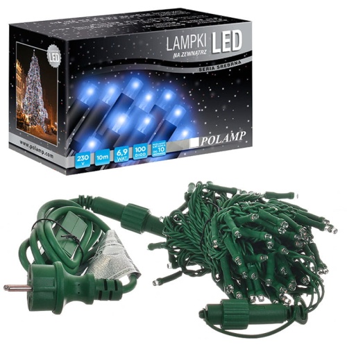 Lampki choinkowe LED "FLASH" - 100 LED 10mb IP44 - niebieskie