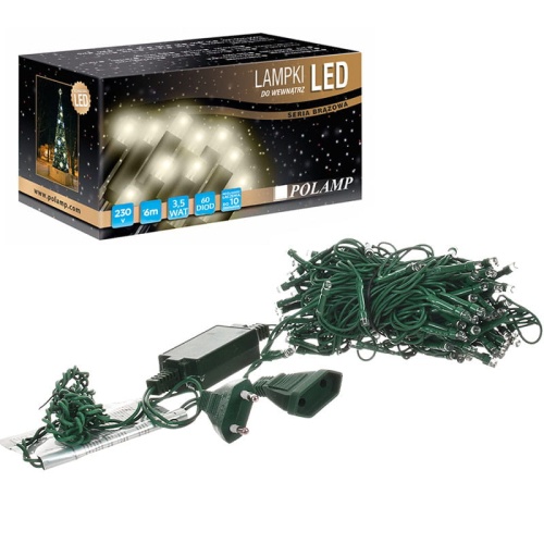 Lampki choinkowe LED - 60 LED 6mb IP20 - ciepłe