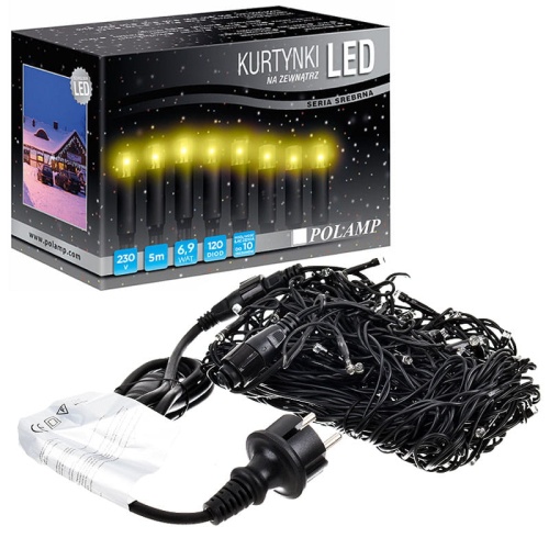 Kurtynka świetlna LED "Sople" - 120 LED 5mb IP44 - żółte