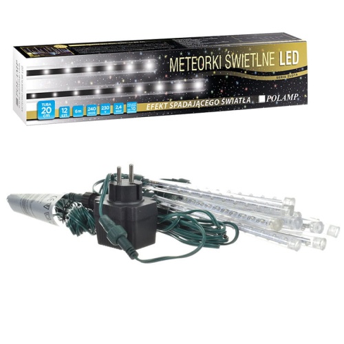 Lampki LED "Meteorki" - 240 LED 6m IP65 - białe zimne