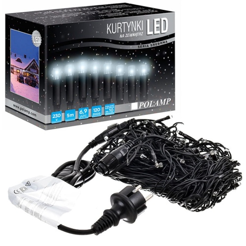Kurtynka świetlna LED "Sople FLASH" - 120 LED 5mb IP44 - białe zimne