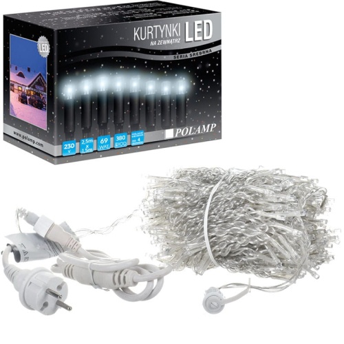 Kurtyna świetlna LED "FLASH" - 380 LED 2.5x1.5mb IP44 - białe ciepłe
