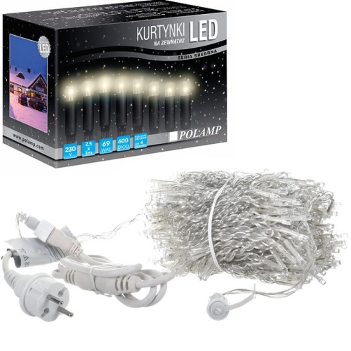 Kurtyna świetlna LED "FLASH" - 600 LED 2,5x3mb IP44 - białe ciepłe