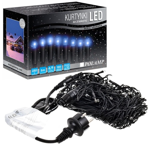 Kurtynka świetlna LED "Sople FLASH" na zewnątrz - 120 LED 5mb - niebieskie