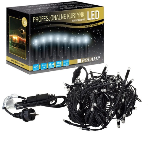 Kurtynka świetlna LED "Sople FLASH" - 200 LED 5mb IP65 - białe zimne