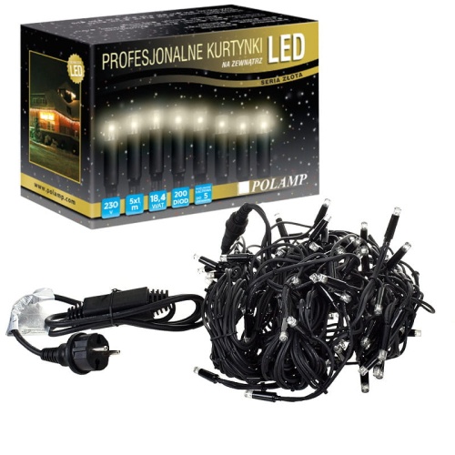 Kurtynka świetlna LED "Sople FLASH" - 200 LED 5mb IP65 - białe ciepłe