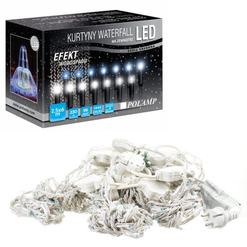 Kurtyna świetlna LED "efekt wodospadu" - 1440 LED 2.5x6mb IP44 - białe zimne