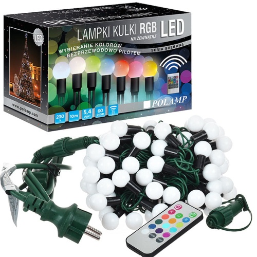 Lampki choinkowe LED "Kulki" - 60 LED 10mb IP44 - RGB z pilotem