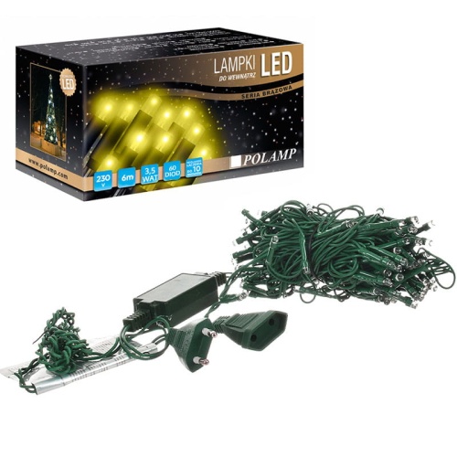 Lampki choinkowe LED - 60 LED 6mb IP20 - żółte