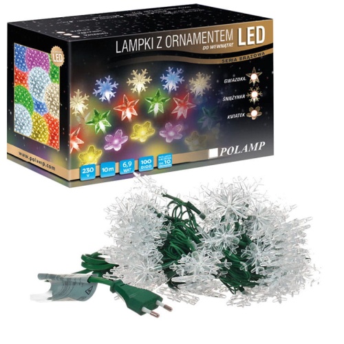 Lampki choinkowe LED "Śnieżynki" - 100 LED 10mb IP20 - białe ciepłe