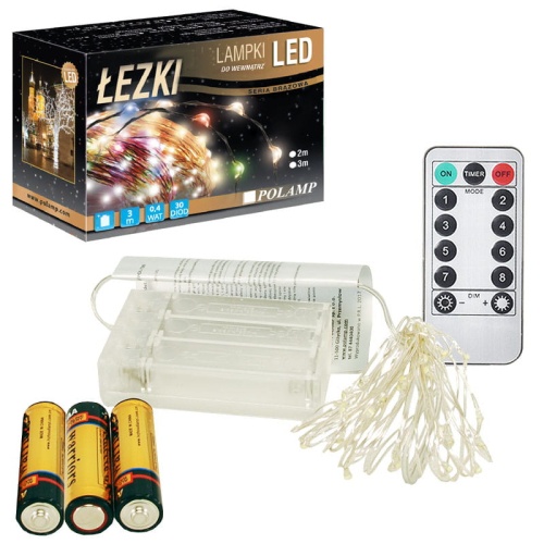 Lampki dekoracyjne LED "Łezki" z pilotem - 30 LED 3mb IP20 - multikolor