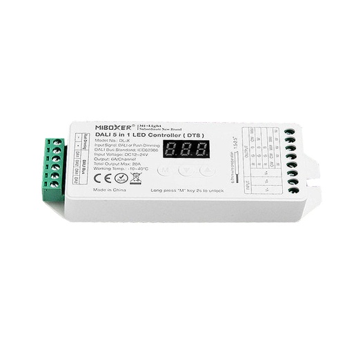 Odbiornik LED 5w1 - MONO /CCT /RGB /RGB+CCT - 12-24V DC 15A - DALI - Typ DT8 - DLX
