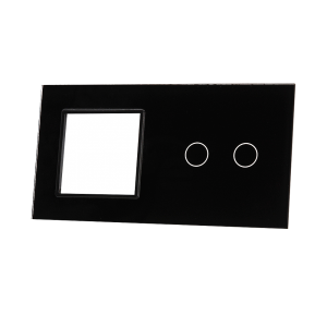 Szklany panel dotykowy podwójny czarny - 2-sekcyjny + 1 gniazdo - 702G-62 - LIVOLO