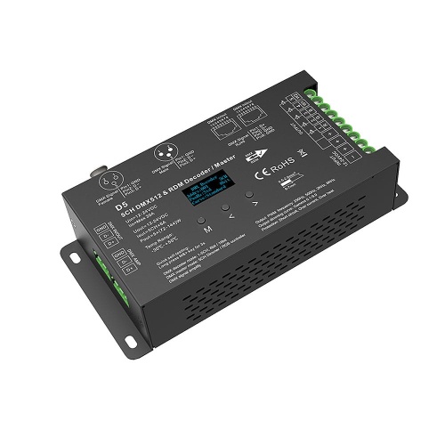 Odbiornik LED DMX512 - 5 kanałowy - 12-24V DC 5x6A - OLED - Dekoder/Master DMX - D5