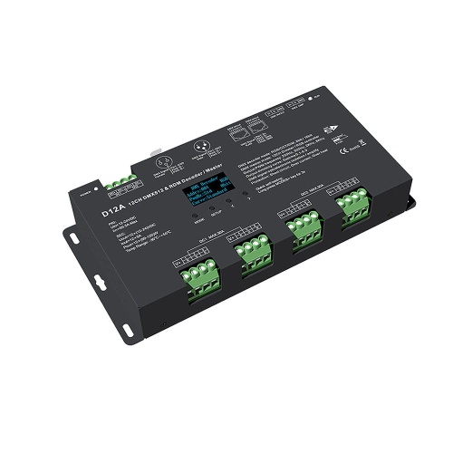 Sterownik LED DMX512 - 12 kanałowy - 12-24V DC 12x5A - OLED - Dekoder/Master DMX - D12