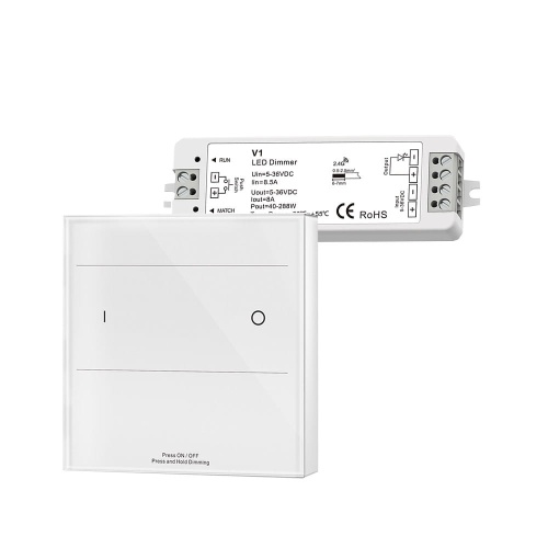 Ściemniacz LED Skydance - Mono - 1 strefowy - Szklany panel naścienny 230V + odbiornik - biały zestaw