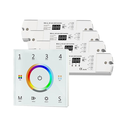 Sterownik LED Skydance - RGB/RGB+W - 4 strefowy - Panel naścienny 230V + odbiorniki - biały zestaw