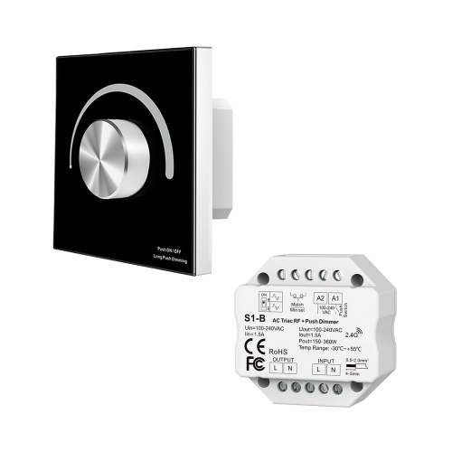 Ściemniacz do żarówek 230VAC Skydance - 1 strefowy - Panel naścienny 230V + odbiornik - czarny zestaw