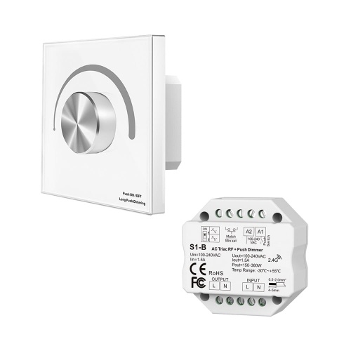 Ściemniacz do żarówek 230VAC Skydance - 1 strefowy - Panel naścienny 230V + odbiornik - biały zestaw