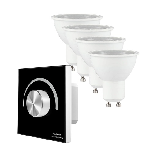 Żarówki LED ściemnialne 6.5W GU10 230V + panel S1-K(B) - 1 strefowy - czarny zestaw