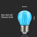 Żarówka LED dekoracyjna E27 G45 Filament 2W niebieska 60lm 300° - VT-2132-B