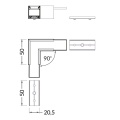 Łącznik kątowy 90° biały do profilu aluminiowego LED LINEA20 - wymiary