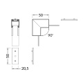 Łącznik kątowy 90° anodowany GIĘTY do profilu aluminiowego LED LINEA20 - wymiary