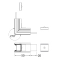 Łącznik kątowy 270° anodowany gięty do profilu aluminiowego LED LINEA-IN20 - wymiary